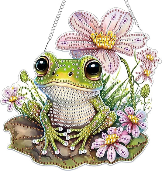 Bowetile Frog Diamond Art Hanging Kits for Adults, 5D Special Shape Diamond Painting Pendant Kits, Animal Gem Art Suncatchers Painting Ornament for Home Garden Wall Decor