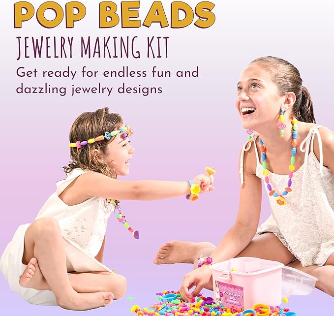 Orian Pop Beads Jewelry Making Kit for Girls, 550+ Piece Set, Pop Beads for Girls Ages 3 and Up, Fun and Colorful Snap Beads, Bracelet Making Kit, Necklaces and Rings. Great Colorful Unicorn Gift Bag