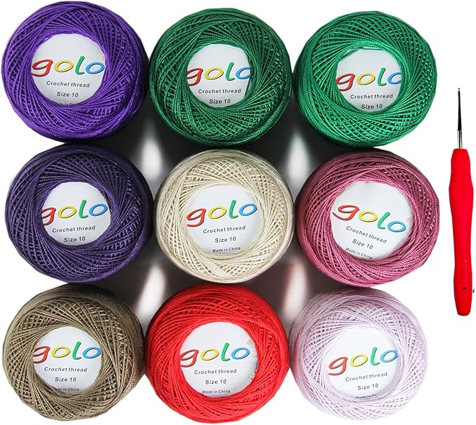 golo Crochet Thread Size 10 Embroidery Thread 10g X 9 Crochet Yarn for Hand Knitting 10-9-10