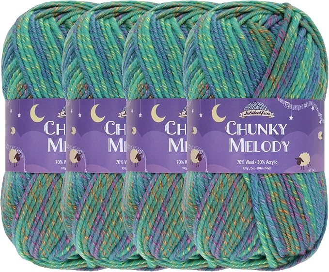 JubileeYarn Chunky Melody Yarn - 100g/Skein Bulky Wool Blend - Peacock - 4 Skeins