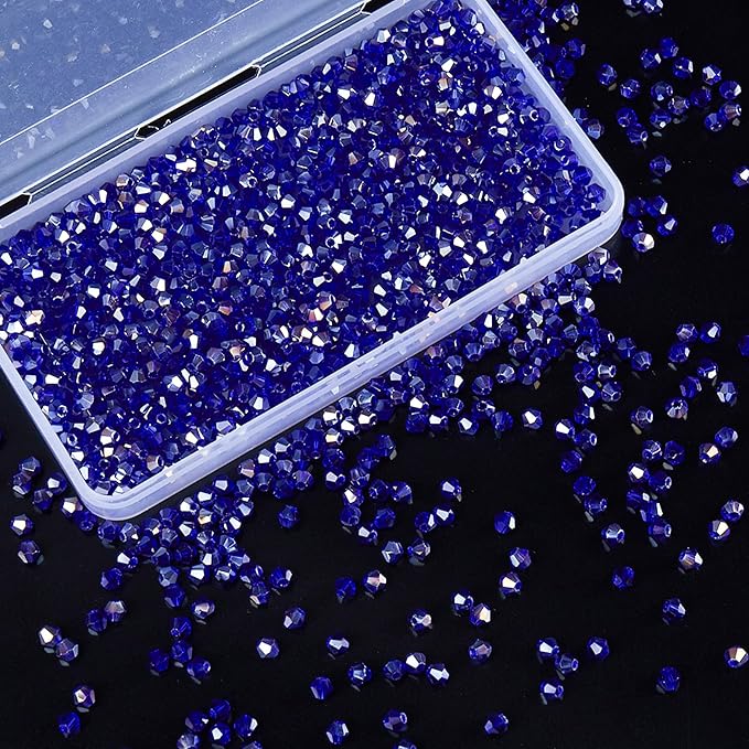 laopottbeads 1100pcs 4mm bicone crystal glass beads for jewelry making, sparkling mini beads for suncatchers, diy bracelets & craft projects (ab blue)