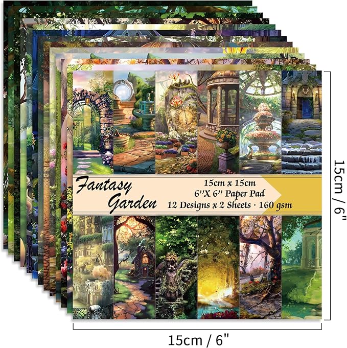 6x6" 160gsm cardstock Single Sided Scrapbooking 24 Papers Pad vintage decoupage scrapbook kit patterned paper junk journal supplies journaling supply scrap paper crafting.Fantasy Garden