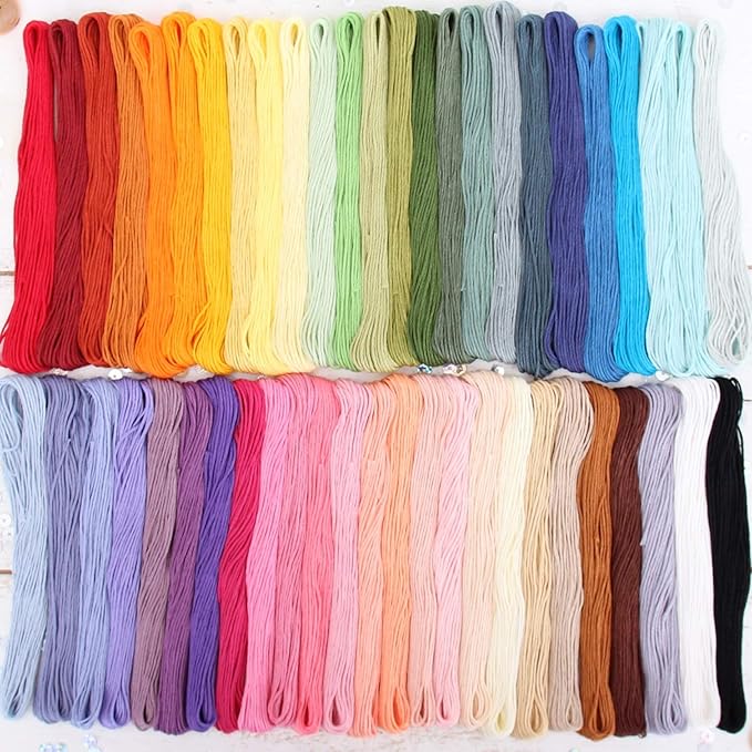 ThreadArt Premium Egyptian Long Fiber Cotton Embroidery Floss Thread Kit in Secret Garden Colors - Six Strand Set for Hand Embroidery, Friendship Bracelets, Cross stitch and Crafts
