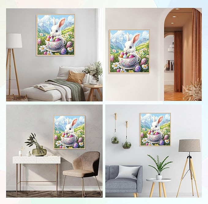 QENSPE Diamond Painting Easter Art Kits for Adults, DIY Cute Rabbit Full Drill Diamond Art Kit for Beginners, 5D Flower Round Diamond Dots Paintings Gem Crystal Crafts Home Wall Decor Gifts 30x30cm
