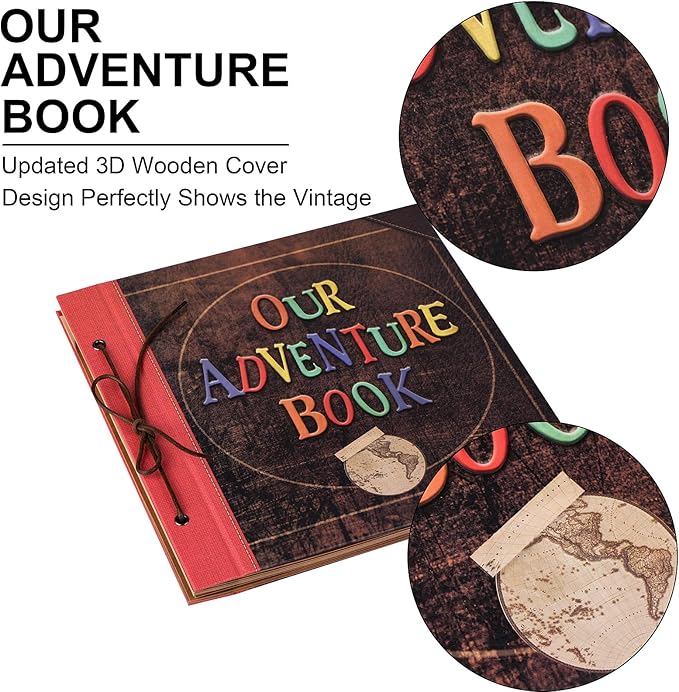 Our Adventure Book 12x12 Inch,Scrapbook Album Large Handmade Travel Scrapbook 60 Pages DIY Album for Anniversary,Wedding,Travelling,Writing,Baby,Friends,Family,Couple Gifts (Our Adventure Book)