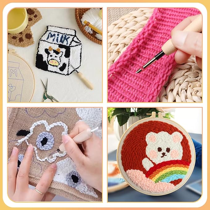 35 Pcs Punch Needle Kit, Punch Needle Tool Adjustable Punch Needle Embroidery Kits Include Wooden Handle Embroidery Pen Set, Big Eye Needles, Punch Needle Cloth - Valentines Gifts for Adults Beginne