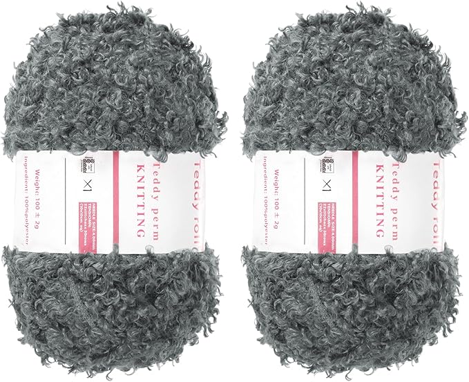MECCANIXITY 2 Skeins Fur Yarn Soft Fluffy Chunky Yarn Fuzzy Eyelash Yarn Dark Gray for Crocheting Knit Clothes Bag - 55Yard/50m, 3.26ozx2