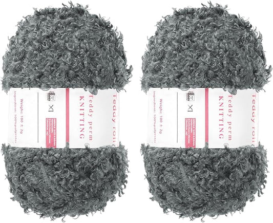 MECCANIXITY 2 Skeins Fur Yarn Soft Fluffy Chunky Yarn Fuzzy Eyelash Yarn Dark Gray for Crocheting Knit Clothes Bag - 55Yard/50m, 3.26ozx2