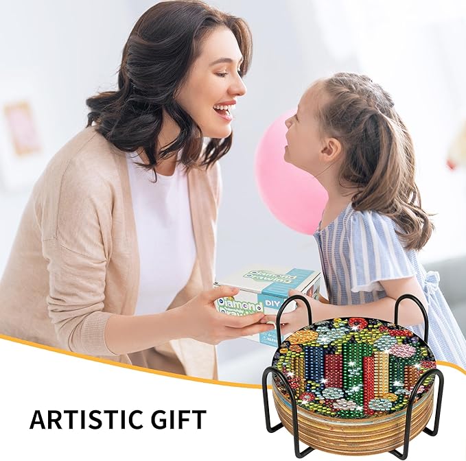 8 Pcs Book Diamond Art Coasters Kit with Holder and Cork Pads, Floral DIY Diamond Painting Coaster Kit for Adults Beginners, Round 4 Inch Drink Coasters Craft Set for Home Decor