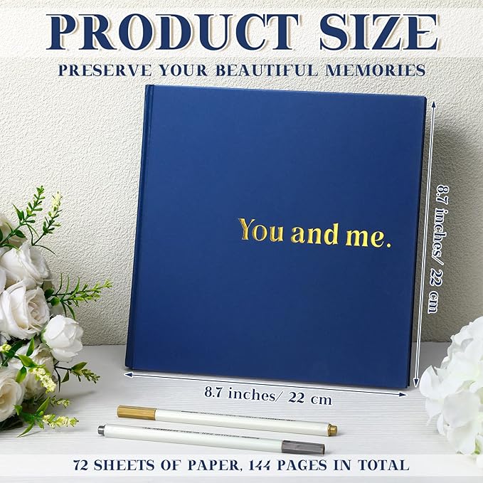 Colarr Hardcover Couples Scrapbook 144 Pages 8.7 x 8.7" Valentine Couples Photo Album Scrapbook Journal for 1 Year Wedding Memory Anniversary Photo Book Gift with 2 Markers