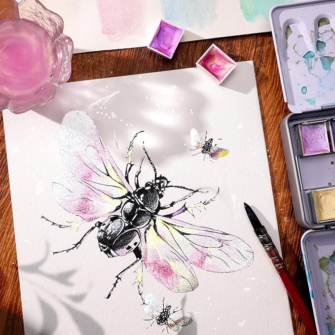 PHOENIX Iridescent Watercolor Paints - 12 Half Pan Color Shifting Watercolor Paint Set, Glitter Pearlescent Portable Palette, Gift for Water Color Painter