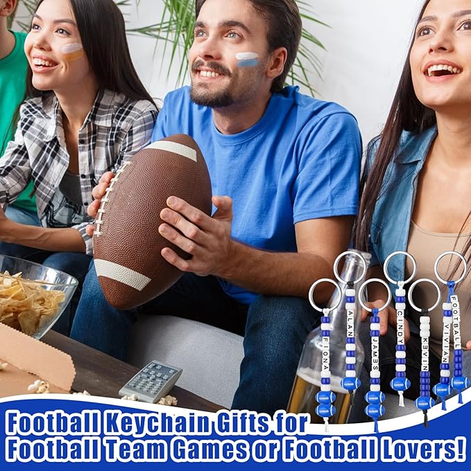 Landical 564 Pcs Football Keychain Making Kit DIY Blue Football Bead Key Chain Craft Adjustable Sport Letter Bead Charm Sport Theme Party Favor Gift Backpack Accessories Holiday Decor(Lively Color)