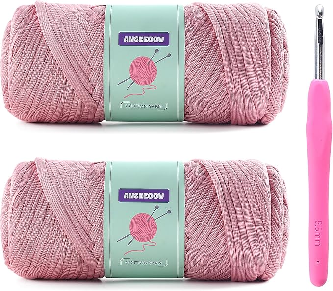 Trapillo Soft T-Shirt Yarn for Crochet, 2 Skeins, Each 7oz, 65yds (Leather Powder), Includes 1 Crochet Hook