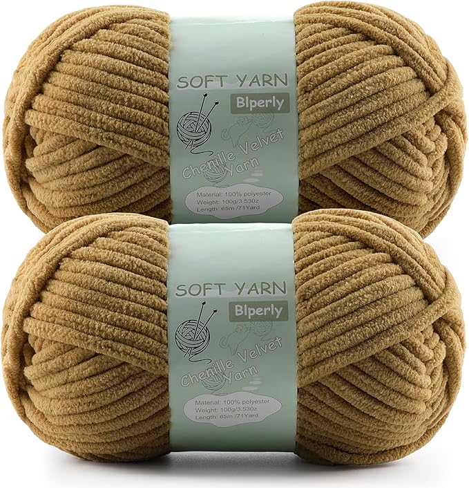 Chunky Chenille Yarn Velvet Soft Super Bulky Size 6 for Crocheting Knitting, Baby Blanket Yarn, 100g 71 Yds per Skein, Easy to Use for Scarves, Amigurumi, Crafts (2, Camel Color)