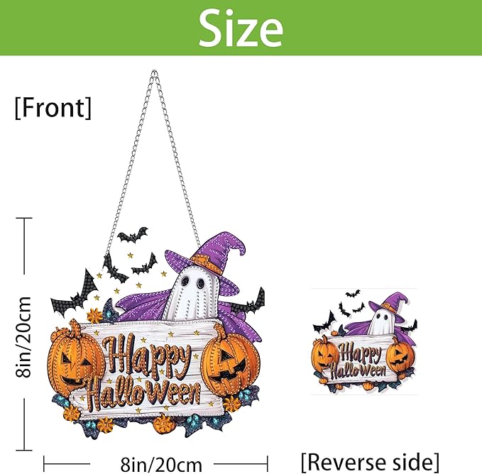 Wergund DIY Halloween Diamond Art Hanging Kits, Hanging Diamond Art Ghost, Acrylic Special Shaped Rhinestone, Window Hanging Pendants for Home Wall Garden Front Door Outdoor Decor Gift(Halloween)