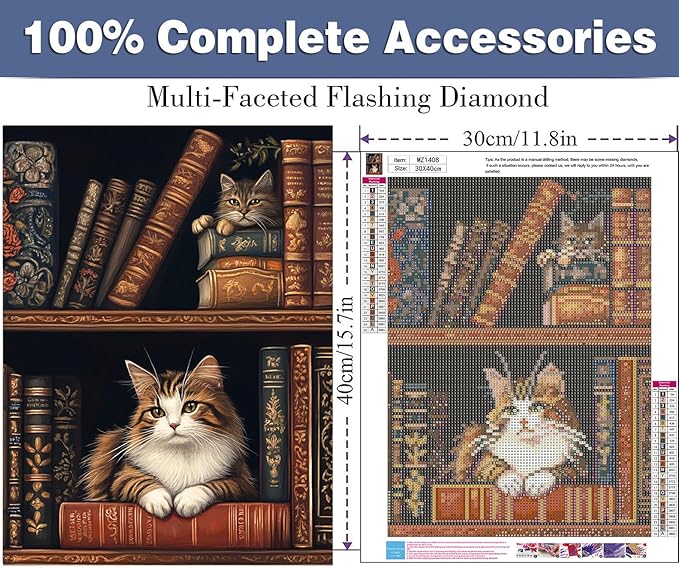 ijbnhd Cat Diamond Art Kits for Adults, 5D Cat Diamond Painting Kits for Adults Beginners, DIY Full Round Drill Gem Arts Craft for Home Wall Decor 12 X 16Inch