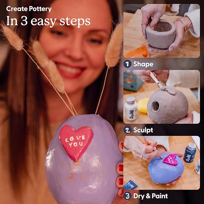 Sculpd - The Original Pottery Kit for Adults - Includes Air Dry Clay for Adults, Sculpting Tools, Varnish, Paint Brushes, Guides, Couples Date Night Arts & Crafts Set, Gloss Varnish with Classic Tones