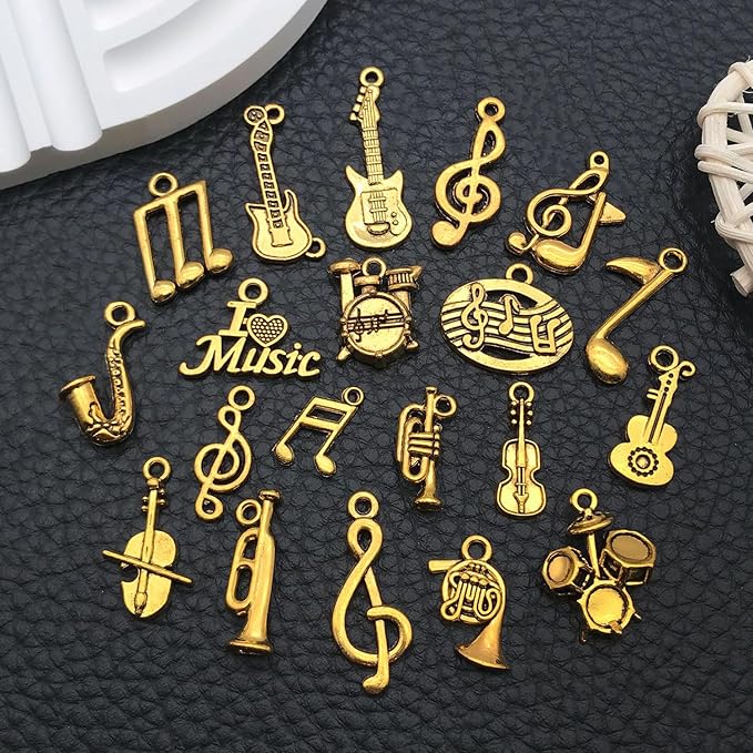 WOCRAFT 60pcs Antique Gold Music Bracelet Charms for Jewelry Making Sets DIY Necklace Bracelet Keychain Crafting Charms Kit Craft Supplies (SN894)