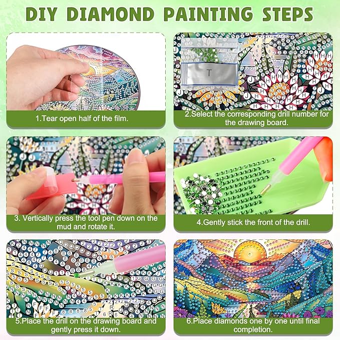 DOMROM Sunrise Diamond Art Hanging Kits for Adults Beginners, Special Shaped Crystal Diamond Painting Sunrise Pendant, DIY Diamond Art Suncatchers Landscape for Home Garden Wall Decor Gift