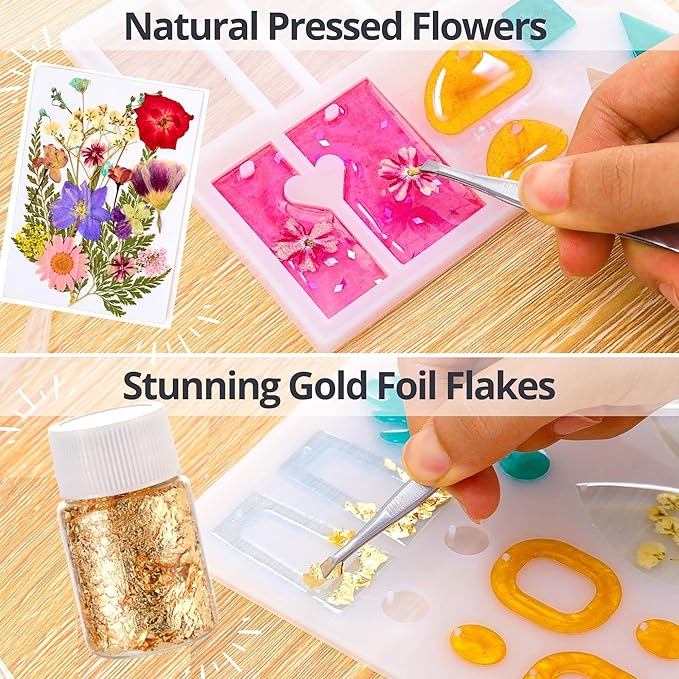 piccassio epoxy resin kit for beginners – 208-piece jewelry making & craft kit with molds, dried flowers, glitter & tools – complete starter set for keychains, bookmarks, pendants & diy resin art