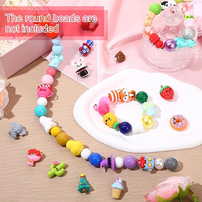 40 Pcs 3D Silicone Focal Beads Pens Beads Bulk for Beadable Keychain DIY Crafts Necklace Bracelet Phone Chain Charms Jewelry Making (Various)