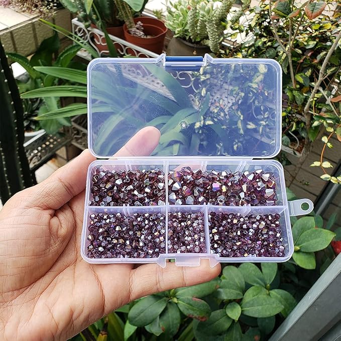 Purple Bicone Glass Beads for Jewelry Making, Faceted Crytal Spacer Beads for Bracelet Necklace Earring (3mm 4mm 6mm 8mm Mixed Sizes, 1040pcs)
