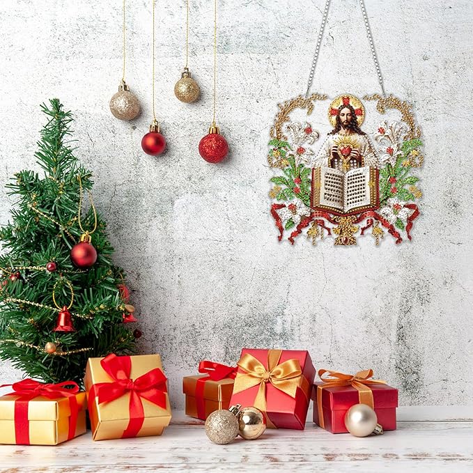 DOMROM Jesus Diamond Art Hanging Kits for Adults Beginners, Special Shaped Crystal Diamond Painting Jesus Pendant, DIY Diamond Art Suncatchers Christmas for Home Garden Wall Decor Gift