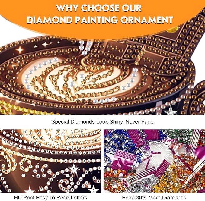 Diamond Art Hanging Kit for Adult, Cozy Morning: Sipping Coffee, Double Sided Acrylic Special Shaped Diamond Art Painting Window Pendant Hot Chocolate Coffee , Home Garden Wall Hanging Ornament Kits