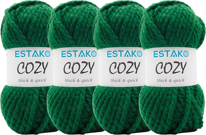Estako Cozy Thick & Quick Yarn 20% Wool 80% Acrylic Soft Super Bulky Weight #6 Knitting and Crocheting Yarn (4 x 3.52 Oz) / (4 x 65 Yrds) (54130-Dark Green)
