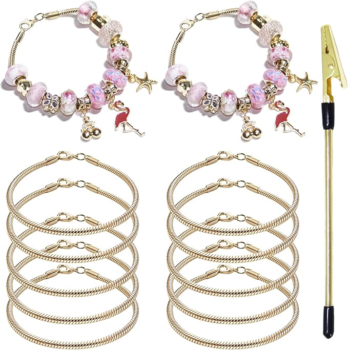 Exway 10 Pcs Snake Charm Bracelet Chain 6.5 Inch Gold Charm Bracelet Kit Snake Chain Bracelets Chain for Christmas DIY Women Jewelry Making Gifts