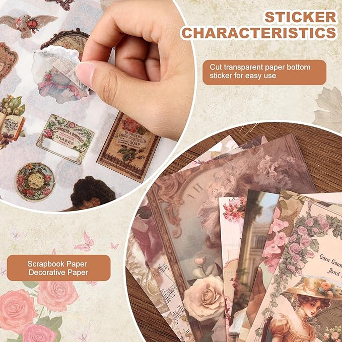 Victorian People Scrapbook & Sticker Book for Adults - 450 Pre-Cut Washi Stickers, Scrapbook Paper, Junk Journal Sticker and Vintage Stickers for Scrapbooking