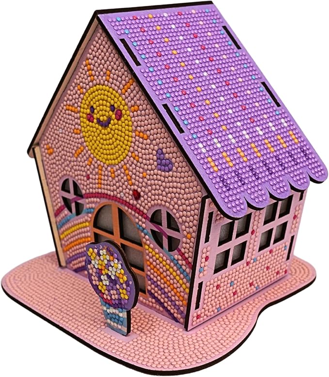 3D Diamond Painting Cabin Kit – DIY Full Drill Miniature House Craft with Rhinestones, Decorative Building Set for Adults & Teens (Rainbow Cottage Cabin)