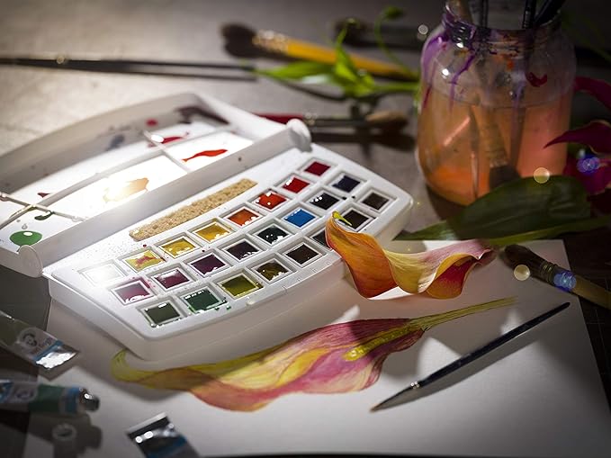 Van Gogh Watercolor Paint Set, Plastic Pocketbox, 24-Half Pan Botanical Selection