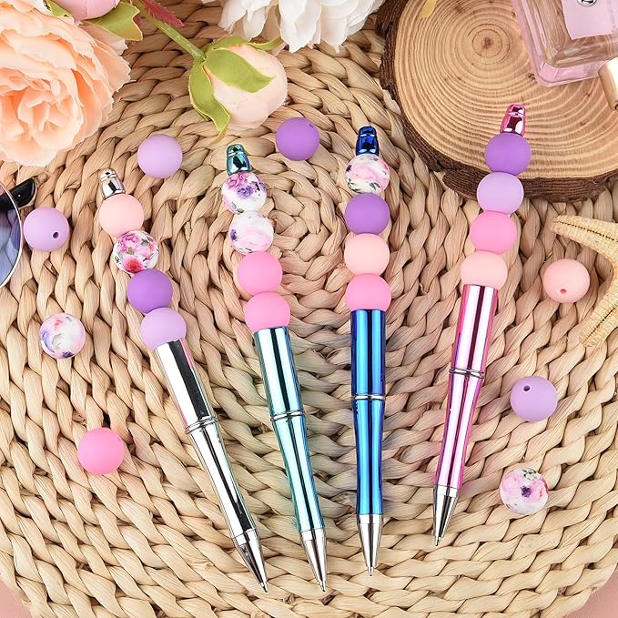 ASTARON 100 Pcs 15mm Silicone Beads for Keychain Making, Purple Pink Silicone Beads Round Bulk for Bracelets Pens Crafts Supplies