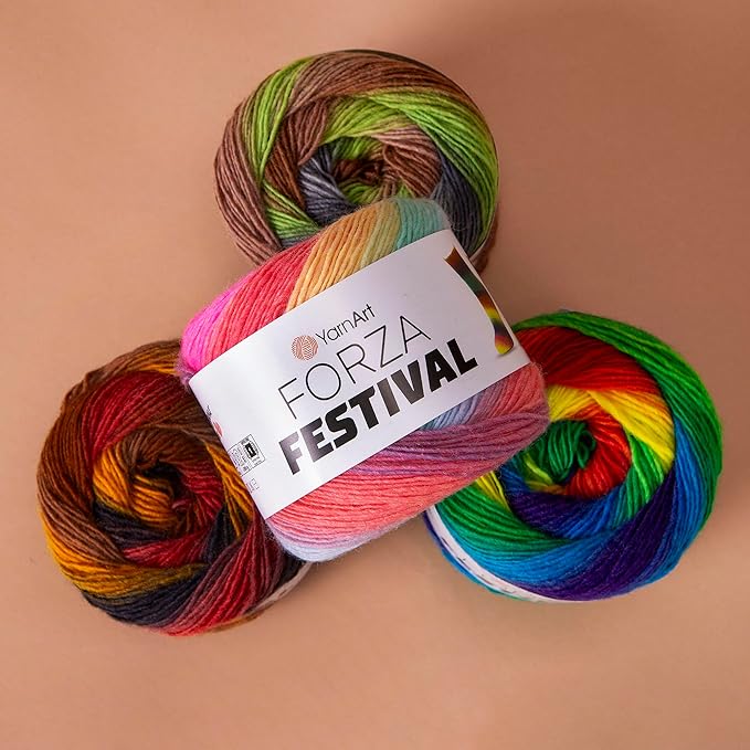 YarnArt Forza Festival Self-Striping Wool Blend Fingering Yarn, 100g (459 yd) – Gradient Color Yarn for Knitting, Crochet, Socks & Shawls (2905)