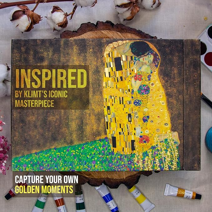 Watercolor Paper Pad — Magnetic Hardcover — 100% Cotton Watercolor Paper, Cold Press 200 GSM — 40 Sheets — Lay-Flat Watercolor Sketchbook — Art Supplies — KIROSKETCH (Klimt The Kiss 9x12 inch (A4)