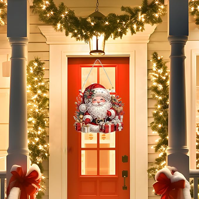 Diamond Art Hanging Kit for Adult,Special Shaped Rhinestone,DIY Acrylic Diamond Art Painting Window Pendants Home Garden Wall Hanging Kits Hanging Ornament,Double Sided. (Father Christmas-1)