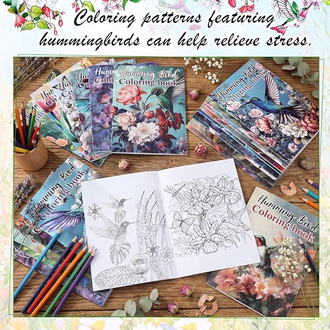 Liliful 144 Pcs Hummingbird Themed Coloring Book Bulk 5x7 Inch Mini Drawing Books with Floral & Hummingbird Patterns, Ideal for Party Favors, Goodie Bag Fillers & Creative Gifts