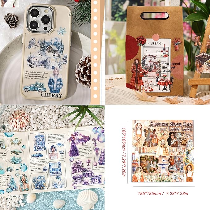 500PCS Pre-Cut Vintage Journal Stickers Kit, People House Landscape Transparent Waterproof Stickers for Junk Journal Supplies, DIY Craft, Planners, Journaling, Scrapbooking, Laptop, Cell Phone