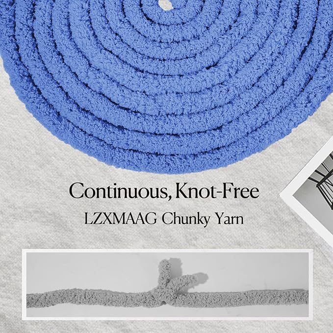 Chunky Yarn for Hand Knitting and Blankets – Super Soft Jumbo Chenille Yarn Pack for Crocheting, Bulky DIY Projects, 8 Skeins(Country Blue)