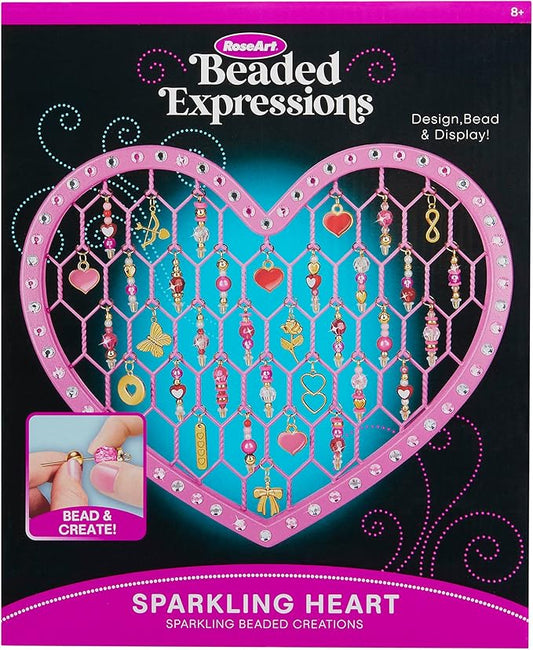 RoseArt Beaded Expressions Heart DIY Beaded Sun Catcher Craft Kit - Valentine’s Day DIY Bead Art for Kids – Design, Bead & Display Hanging Heart Frame – Jewelry-Inspired Window Decor, Ages 8+