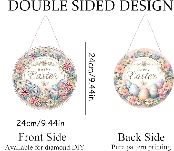 JJFox Diamond Art Kit for Adult, Special Shaped Rhinestone, DIY Acrylic Painting Window Pendants, Home Garden Wall Hanging Ornament, Double Sided (Easter Egg)
