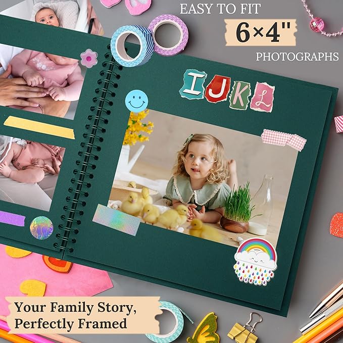 Scrapbook 8x8 Inch DIY Scrapbook Album Hardcover Kraft Paper Scrap Book Photo Albums 40 Pages Perfect for 4x6 / 5x7 Photos Memory Book for Family, Wedding