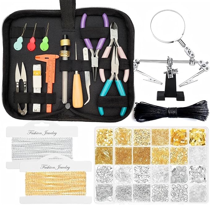 GoddenMene Adult Jewelry Making Supplies kit, Jewelry Making Materials and Tools, Including Jewelry Pliers, Wire, Necklace Chain, Discovery Items, Magnifying Glass and Storage Bag, Repair Assistant