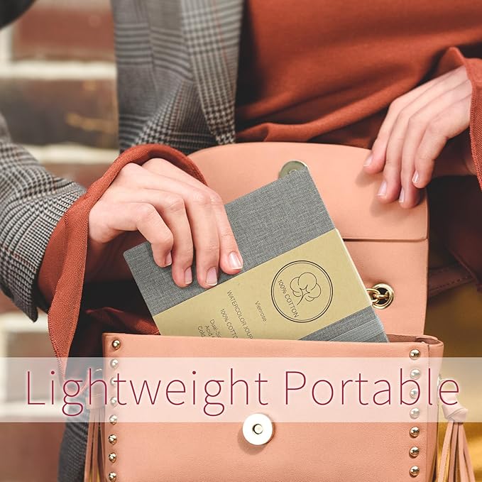 Vienrose Watercolor Sketchbook, 5.5"x5.5" Watercolor Journal with 24 Sheets 140 LB (300 GSM) Cotton Watercolor Paper, Grey Linen Cover Water Coloring Sketch Book As Travel Notebook
