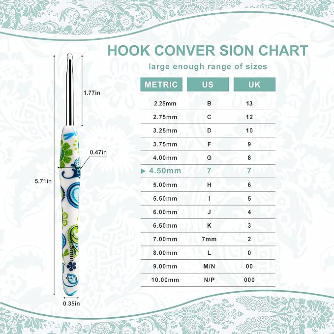 4.5mm Looen Crochet Hook, Ergonomic Handle for Arthritic Hands, Soft Rubber Grip Extra Long  Knitting Needles for Crochet Beginners, Knitting Enthusiasts (4.5mm)