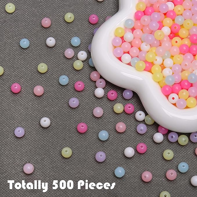 bonny boxx 500pcs 8mm jelly light mix colors round beads, smooth transparent acrylic balls, plastic resin gumball bubblegum chunky beads for necklace & bracelet making, crafting supplies