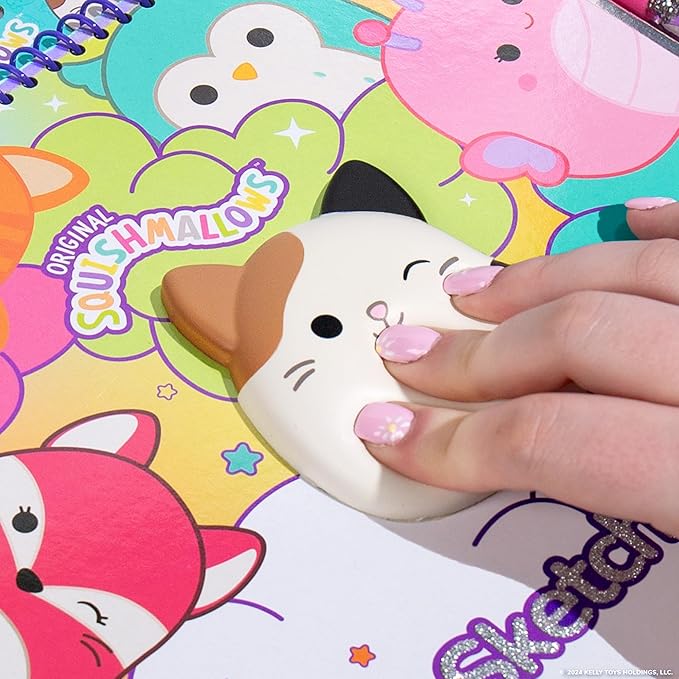 Original Squishmallows Sketchbook, Over 20 Stationery Supplies, Features Squishmallows Scrapbook Stickers, Cam The Cat Fidget Toy, Drawing Paper, Great Kids Craft, Coloring Books for Kids Ages 4-8