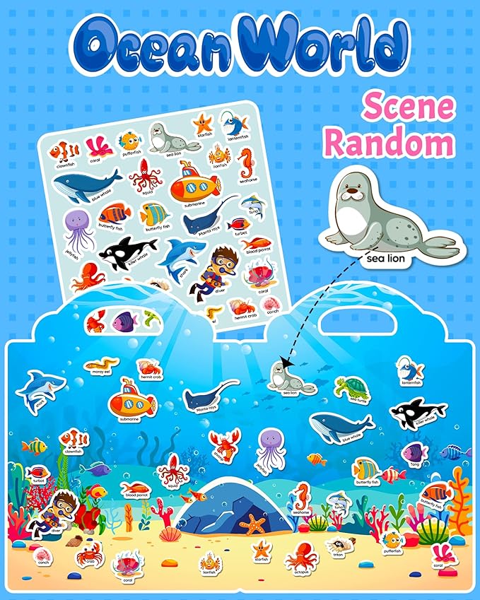 walenced reusable sticker book for toddlers, stickers for kids, toddler craft activities, toddler travel toys ages 3 and up boy girl birthday gifts