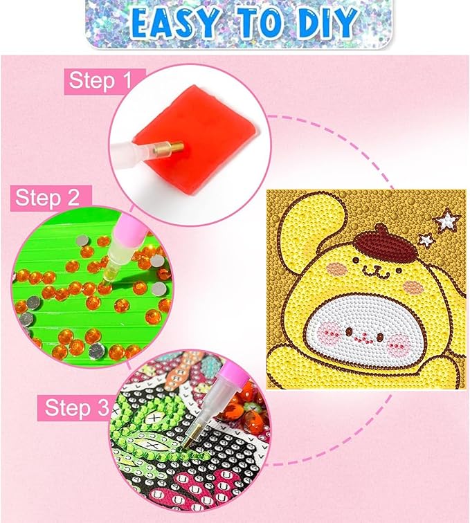 YSUNETER Diamond Painting Kits for Kids Beginner - Framed DIY 5D Full Drill Diamond Art Kits for Children, Cute Animals Round Crystal Rhinestone Gem Art Crafts Home Wall Art Decor 5.9 x 5.9 Inches
